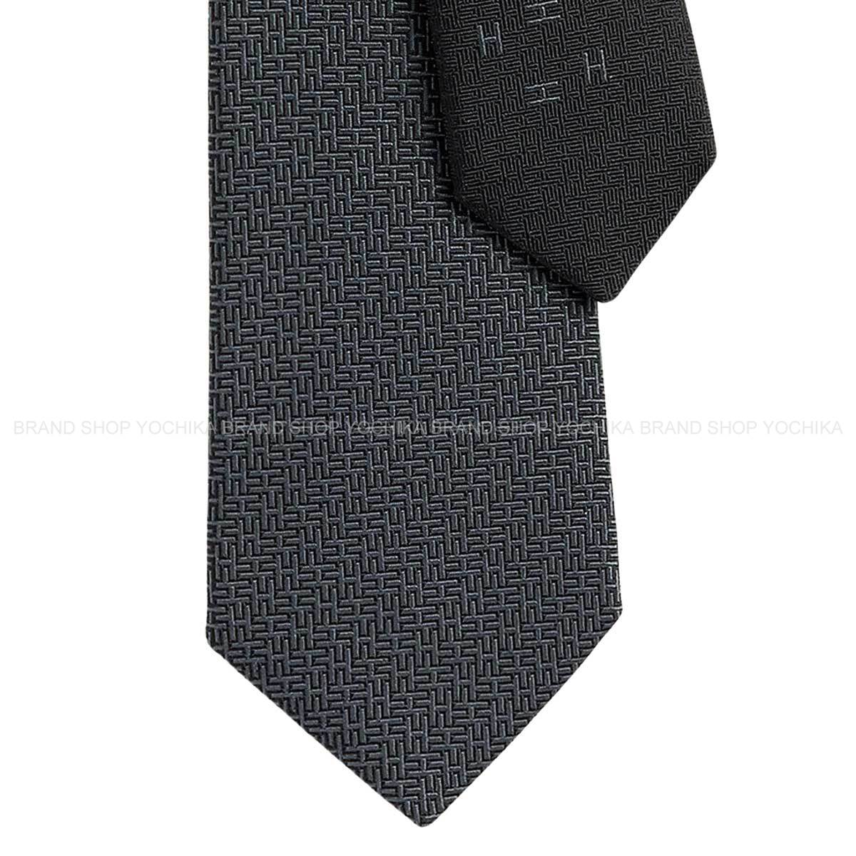HERMES tie Geometrical H Noir (Black)/Ardoise Silk100% H339391T 01[BRAND NEW][Authentic]