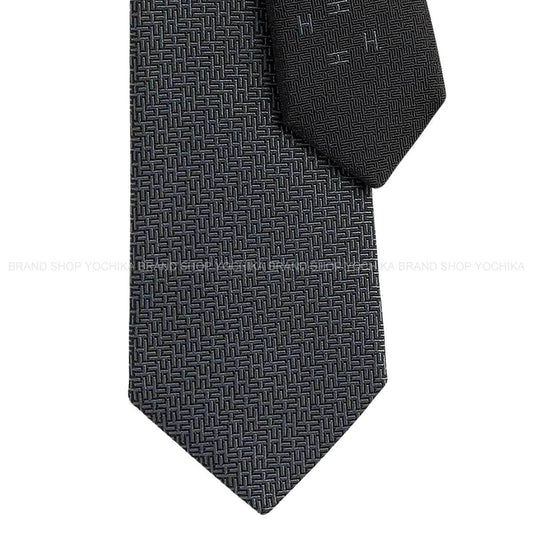 HERMES tie Geometrical H Noir (Black)/Ardoise Silk100% H339391T 01[BRAND NEW][Authentic]