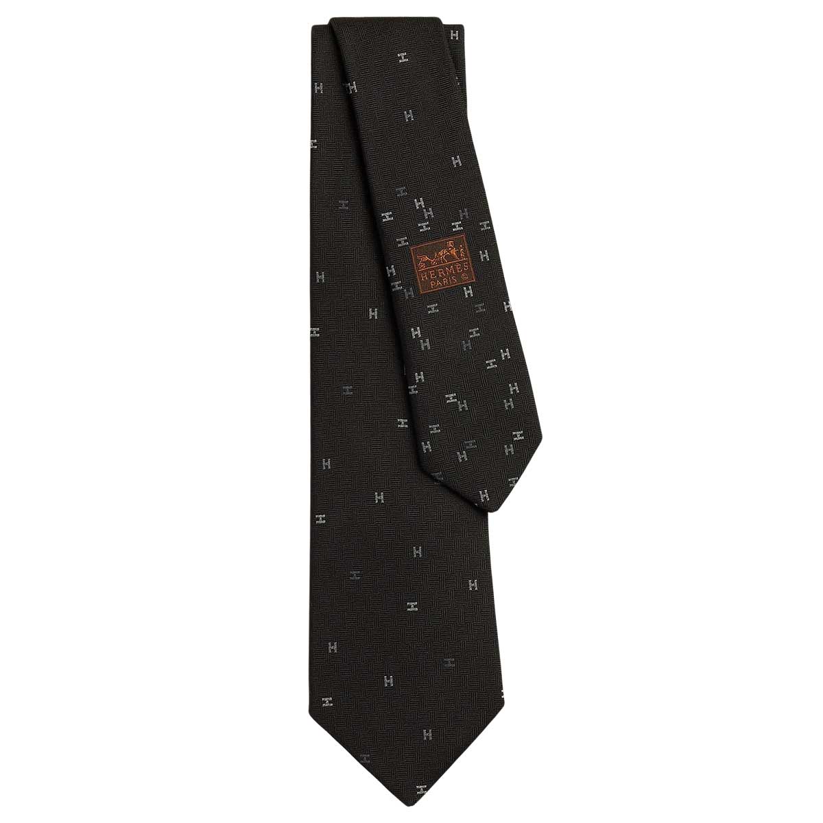 HERMES tie Spread H Noir (Black)Anthracite/Gris Silk100% H339418T 01[BRAND NEW][Authentic]
