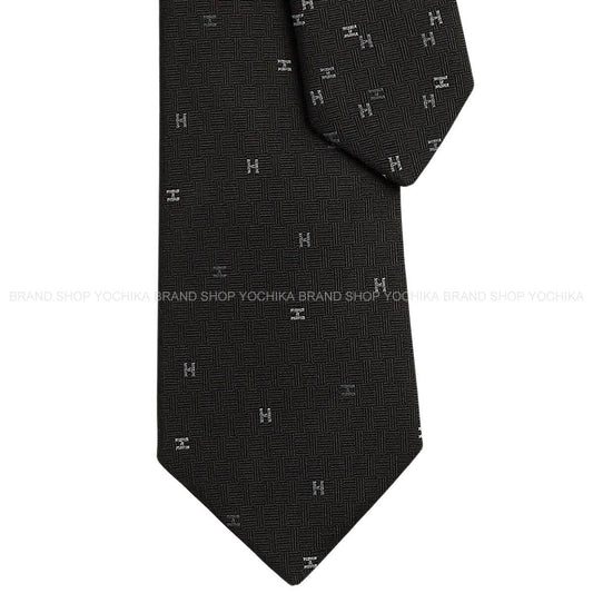 HERMES tie Spread H Noir (Black)Anthracite/Gris Silk100% H339418T 01[BRAND NEW][Authentic]