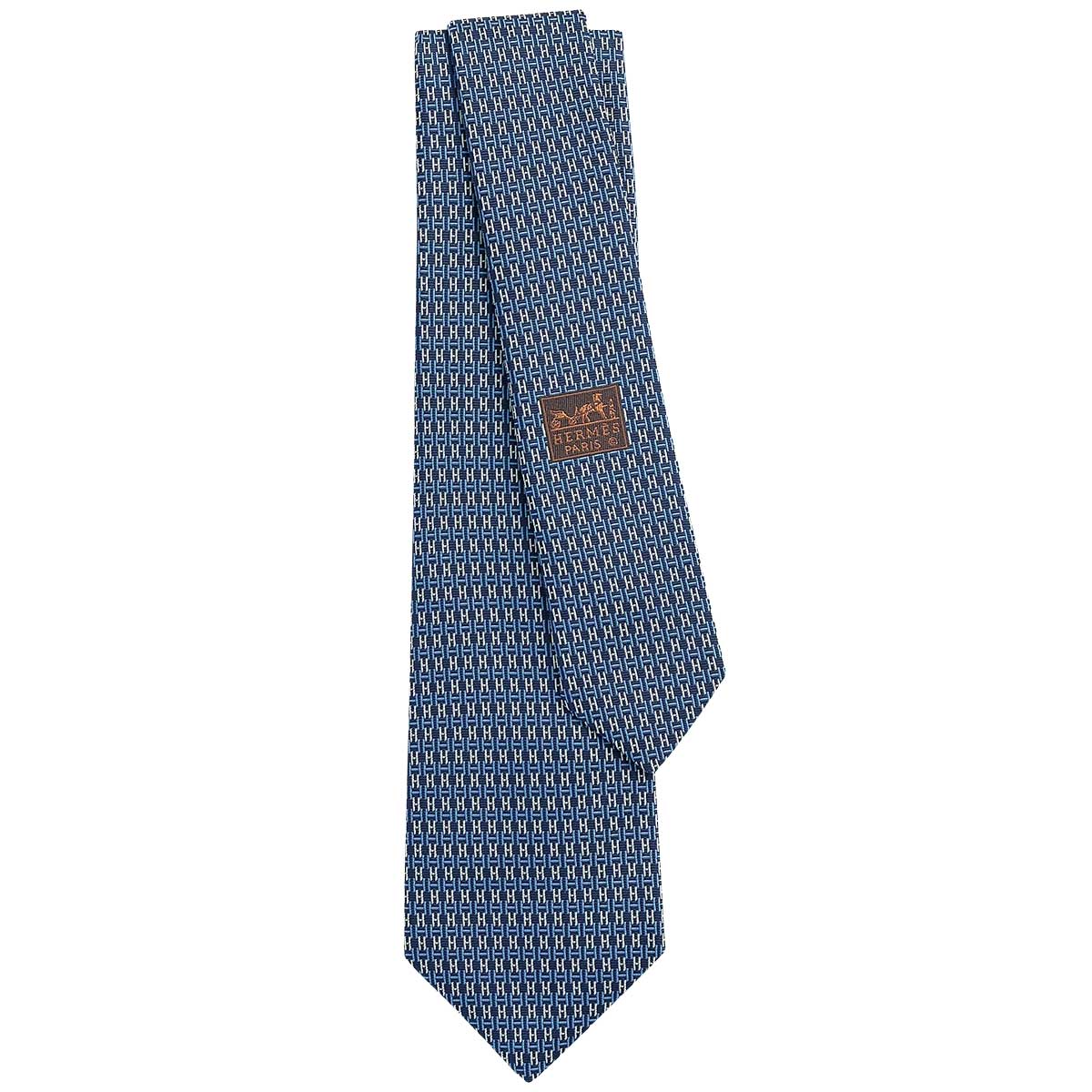 HERMES tie UnzipMarine/Azur/Blanc (White) Silk100% H339239T02[BRAND NEW][Authentic]