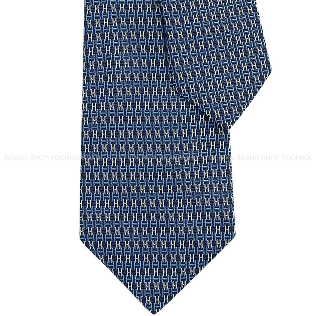 HERMES tie UnzipMarine/Azur/Blanc (White) Silk100% H339239T02[BRAND NEW][Authentic]