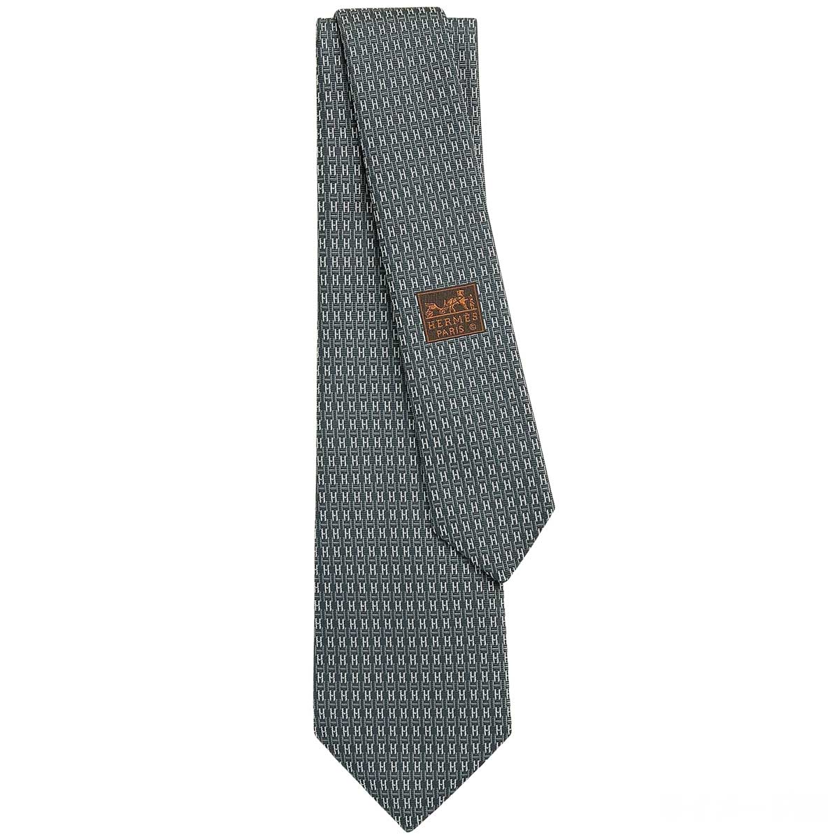 HERMES tie UnzipAnthracite/Gris/Blanc (White) Silk100% H339239T 01[BRAND NEW][Authentic]
