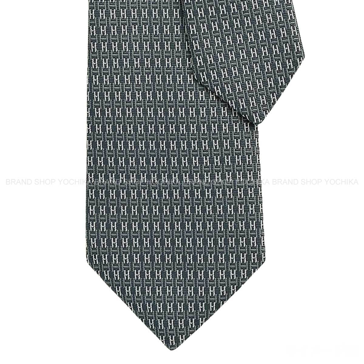 HERMES tie UnzipAnthracite/Gris/Blanc (White) Silk100% H339239T 01[BRAND NEW][Authentic]