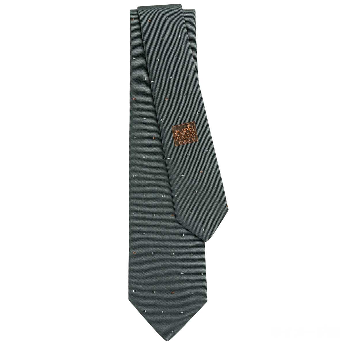 HERMES tie H MicroAnthracite/Gris Clair/Orange Silk100% H339450T 02[BRAND NEW][Authentic]
