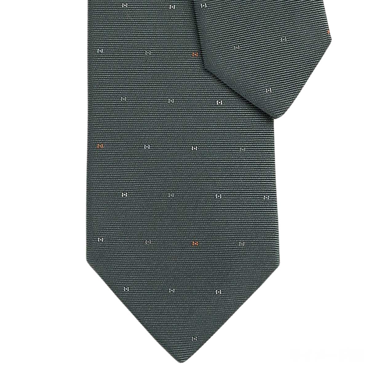 HERMES tie H MicroAnthracite/Gris Clair/Orange Silk100% H339450T 02[BRAND NEW][Authentic]