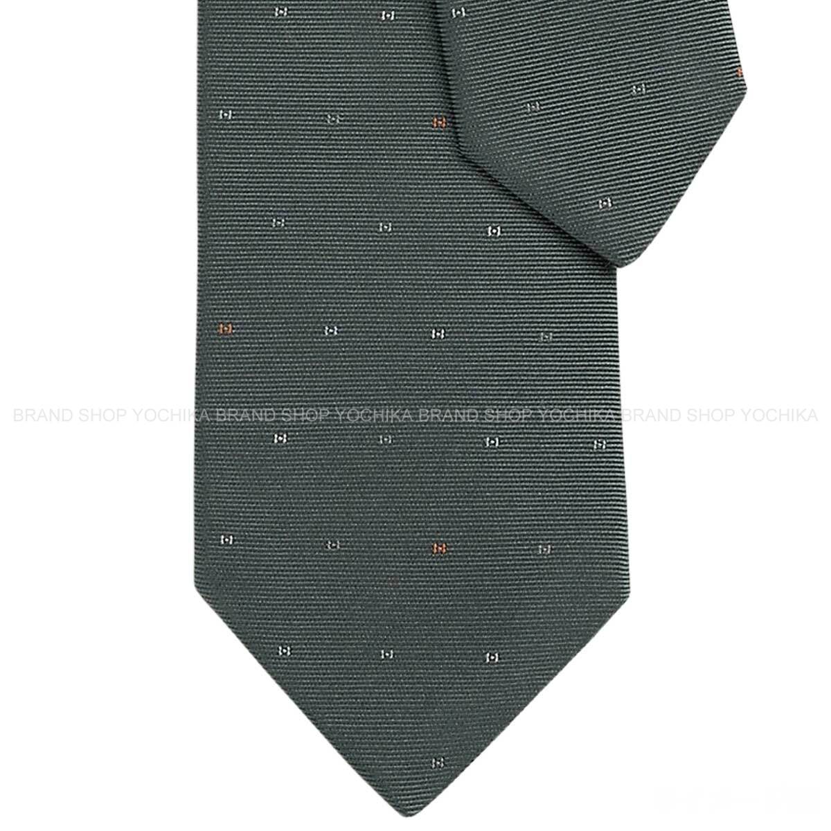 HERMES tie H MicroAnthracite/Gris Clair/Orange Silk100% H339450T 02[BRAND NEW][Authentic]