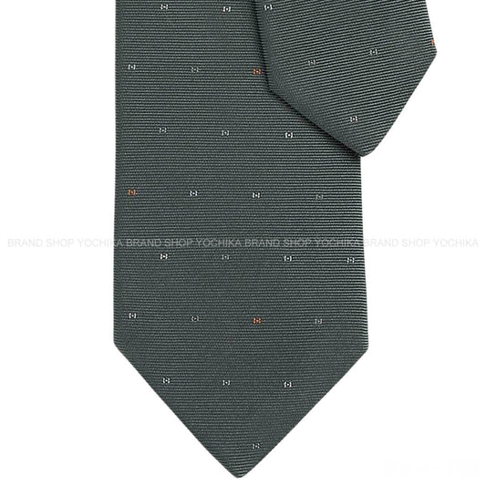 HERMES tie H MicroAnthracite/Gris Clair/Orange Silk100% H339450T 02[BRAND NEW][Authentic]