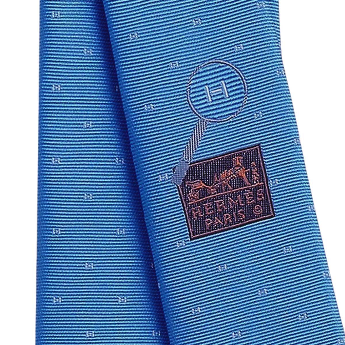HERMES tie Magnifying HBleu Moyen/Blanc (White) Silk100% H334161T 04[BRAND NEW][Authentic]