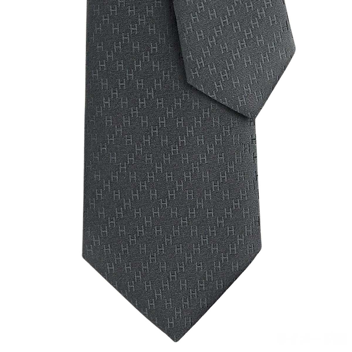 HERMES tie New Faconnee HGris Fonce Silk100% H036233T 21[BRAND NEW][Authentic]