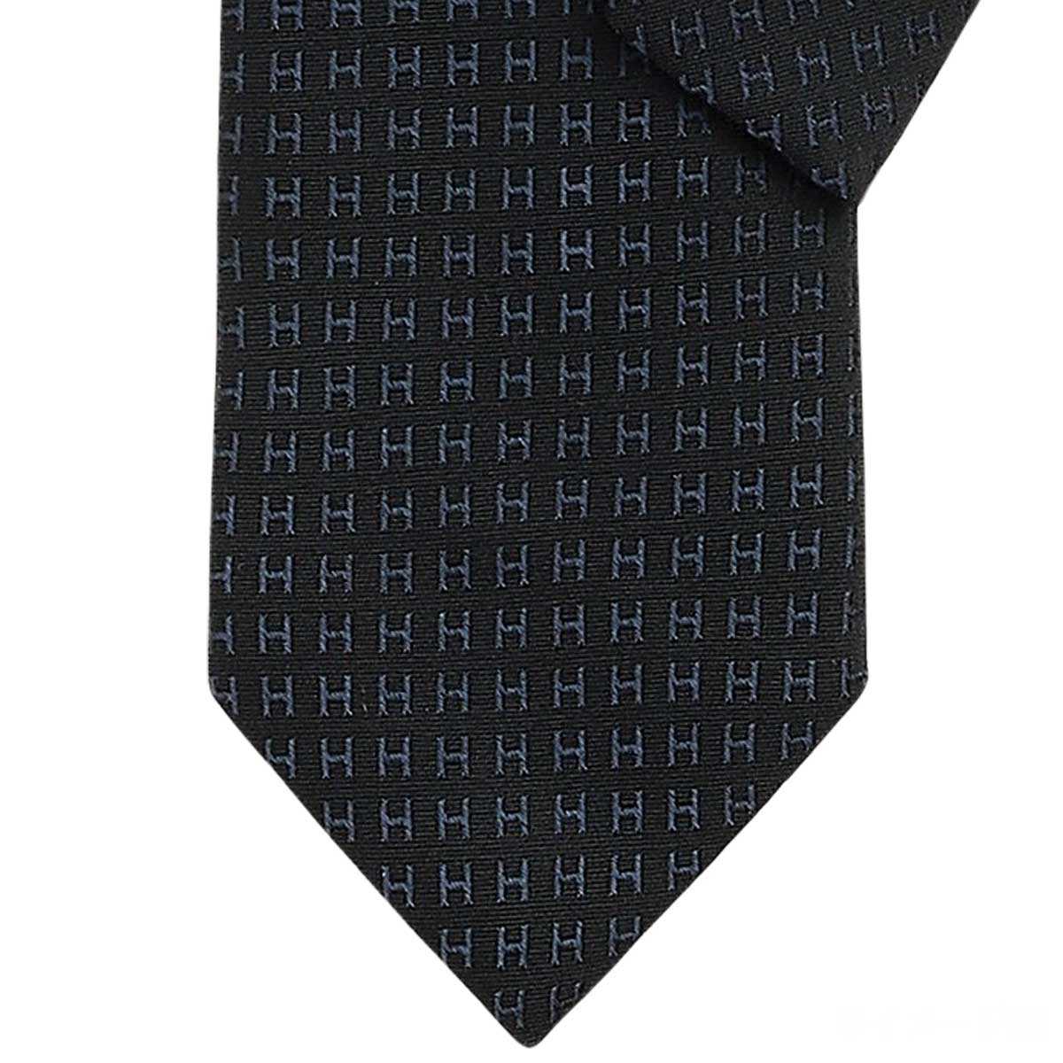 HERMES tie Faconnee H BicoloreMarine/Noir (Black) Silk100% H036322T 45[BRAND NEW][Authentic]