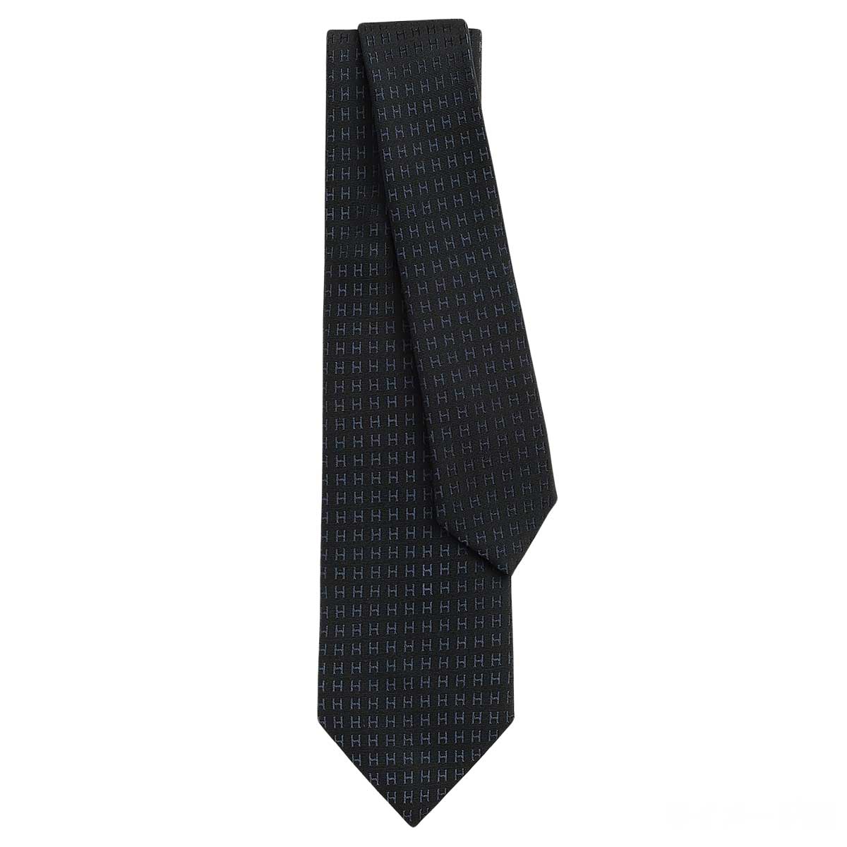 HERMES tie Faconnee H BicoloreMarine/Noir (Black) Silk100% H036322T 45[BRAND NEW][Authentic]