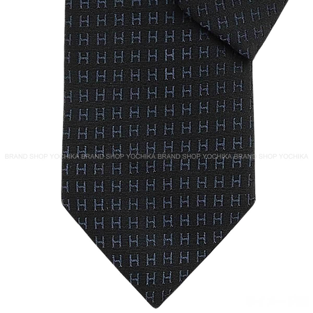 HERMES tie Faconnee H BicoloreMarine/Noir (Black) Silk100% H036322T 45[BRAND NEW][Authentic]