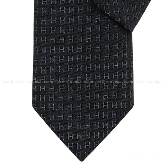 HERMES tie Faconnee H BicoloreMarine/Noir (Black) Silk100% H036322T 45[BRAND NEW][Authentic]