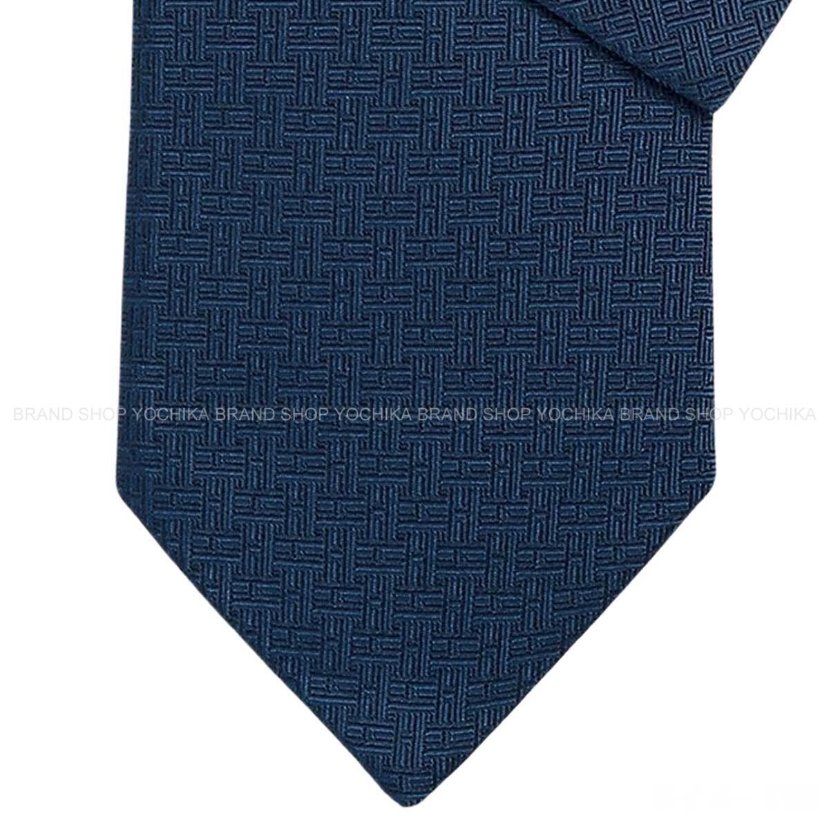 HERMES tie H TreflesMarine Silk100% H659448T 03[BRAND NEW][Authentic]