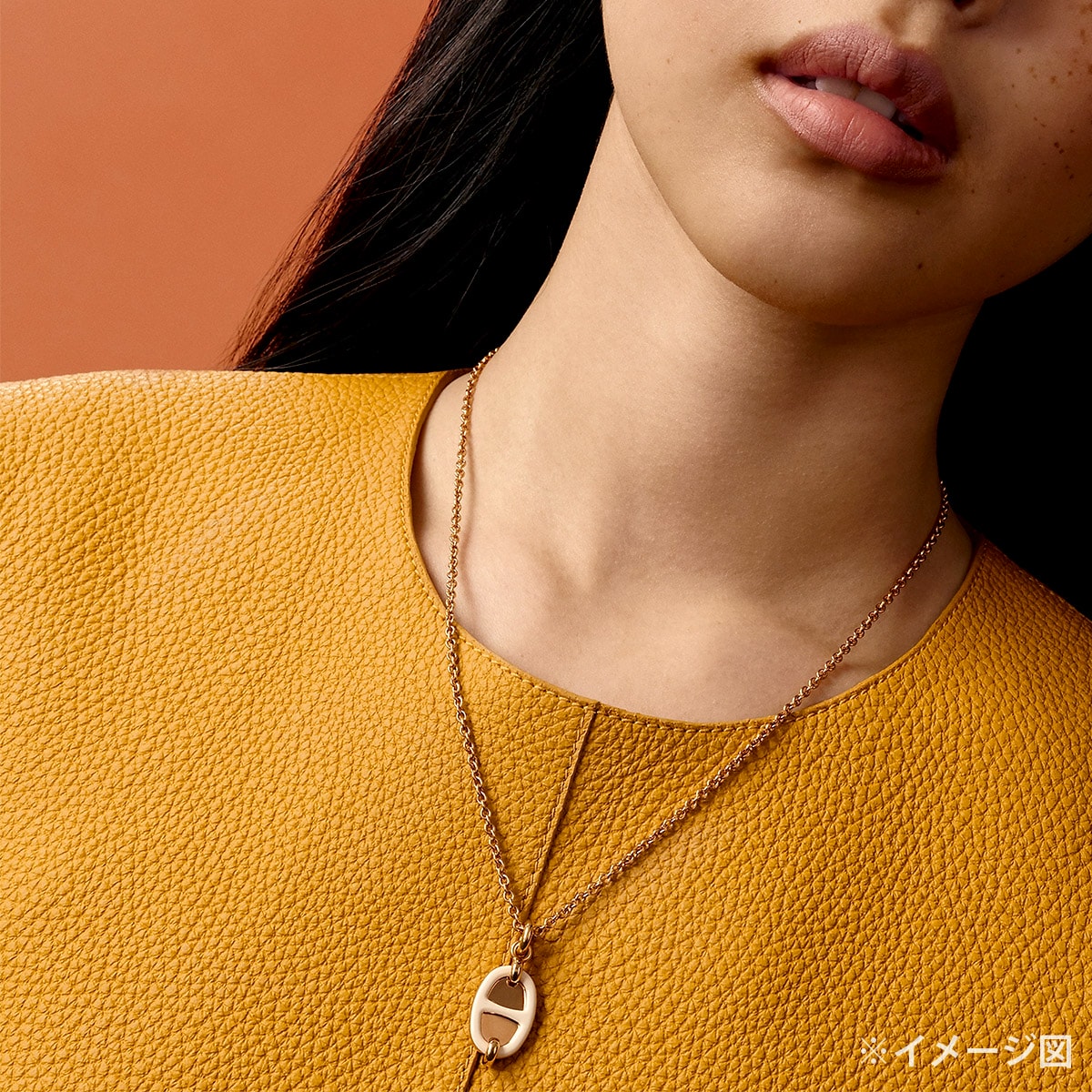 HERMES necklace Mini Maillon PM Pendant Cream Rosegold plated/Lacquer Rose Gold HW H100053FOD3[BRAND NEW][Authentic]