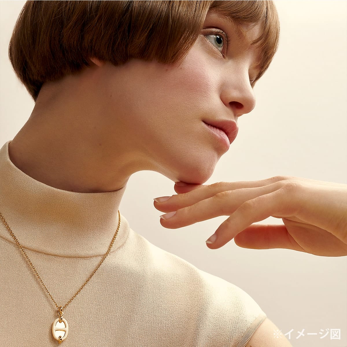 HERMES necklace Mini Maillon PM PendantCream Gold plated/Lacquer Gold HW[BRAND NEW][Authentic]