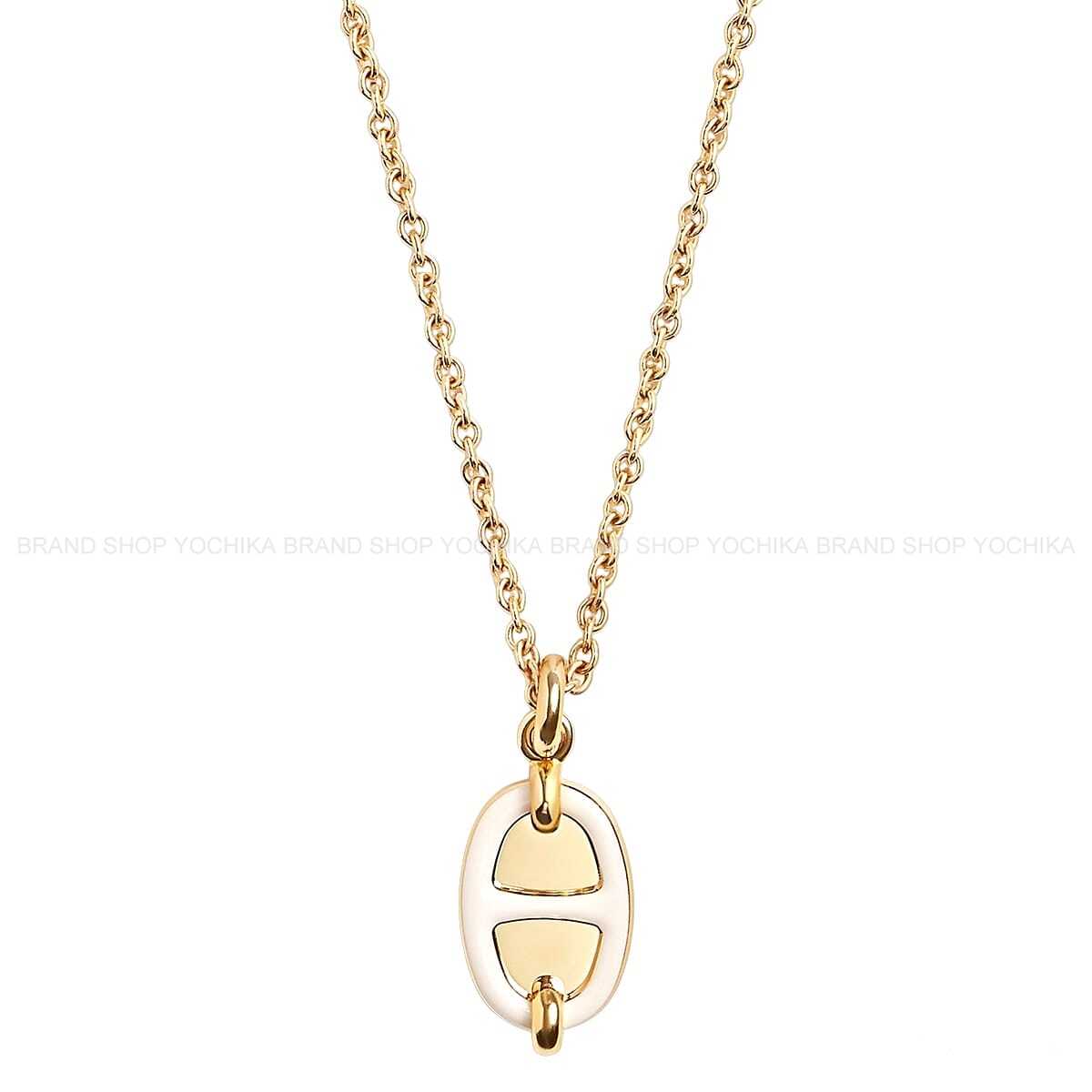 HERMES necklace Mini Maillon PM PendantCream Gold plated/Lacquer Gold HW[BRAND NEW][Authentic]