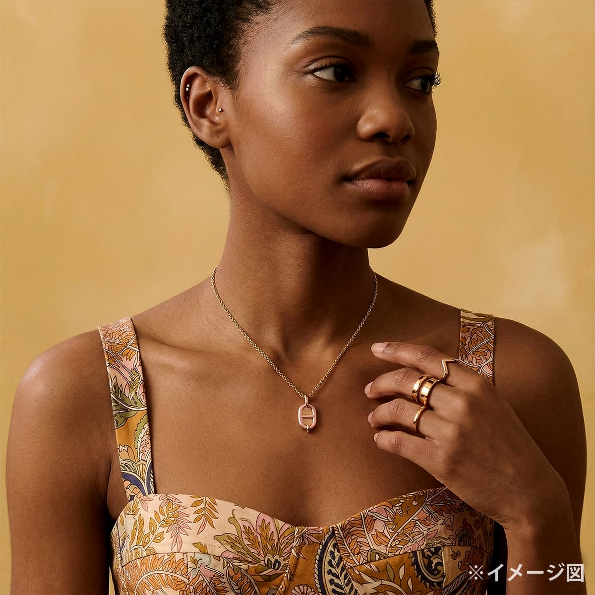 HERMES necklace Mini Maillon PM PendantRose candor Gold plated/Lacquer[EXCELLENT][Authentic]