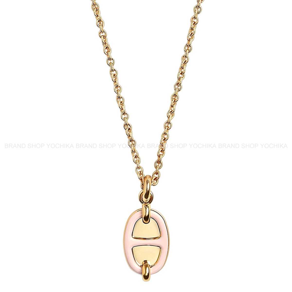 HERMES necklace Mini Maillon PM PendantRose candor Gold plated/Lacquer[EXCELLENT][Authentic]
