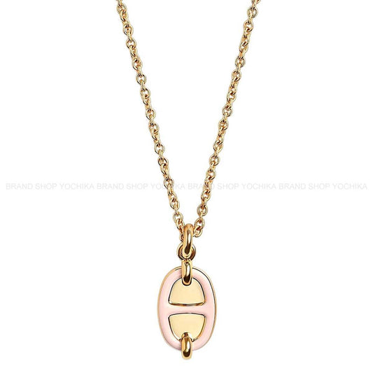 HERMES necklace Mini Maillon PM PendantRose candor Gold plated/Lacquer[EXCELLENT][Authentic]