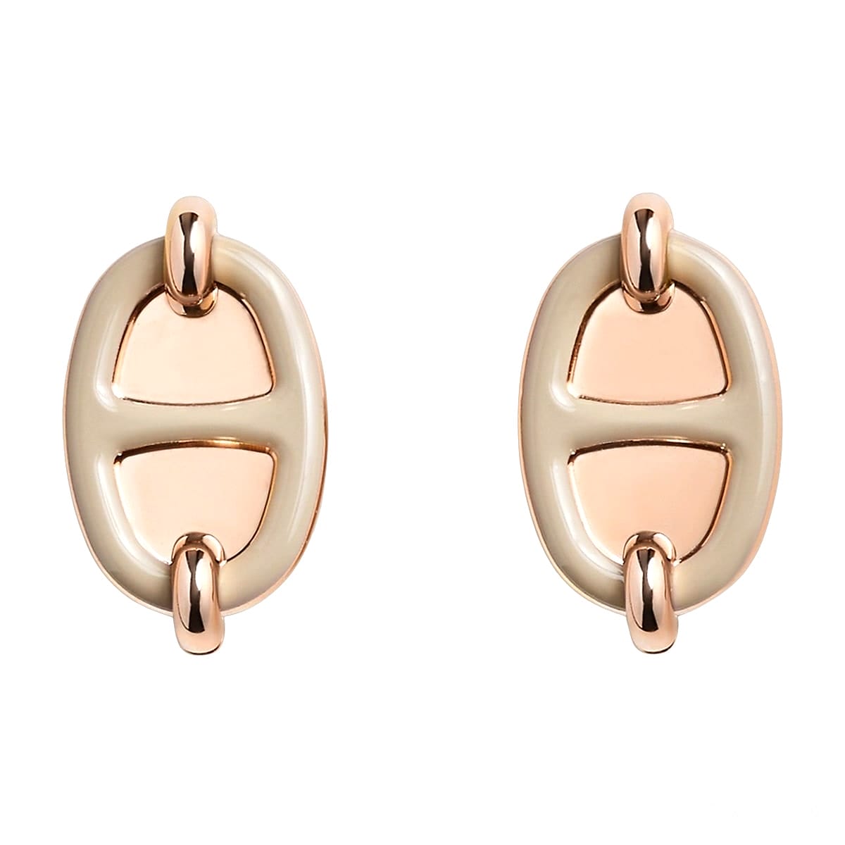 HERMES pierced earring Mini Maillon Earring Marron Grace Rosegold plated/Lacquer[BRAND NEW][Authentic]