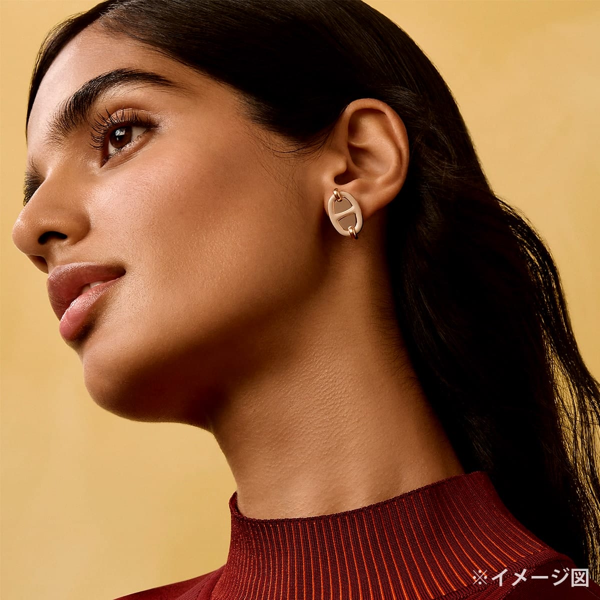 HERMES pierced earring Mini Maillon Earring Marron Grace Rosegold plated/Lacquer[BRAND NEW][Authentic]