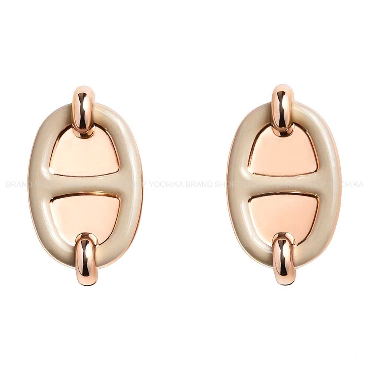 HERMES pierced earring Mini Maillon Earring Marron Grace Rosegold plated/Lacquer[BRAND NEW][Authentic]