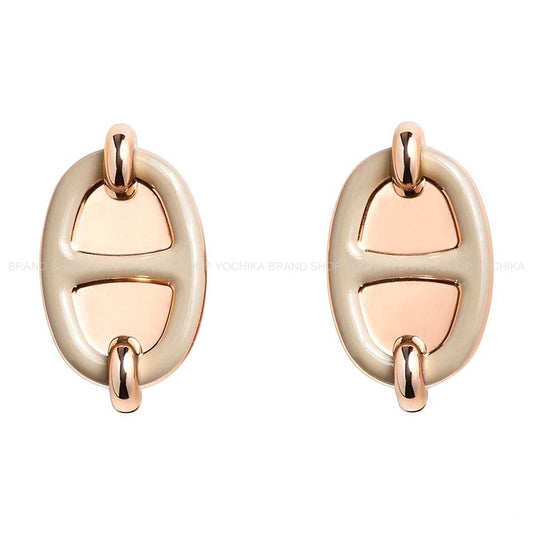 HERMES pierced earring Mini Maillon Earring Marron Grace Rosegold plated/Lacquer[BRAND NEW][Authentic]