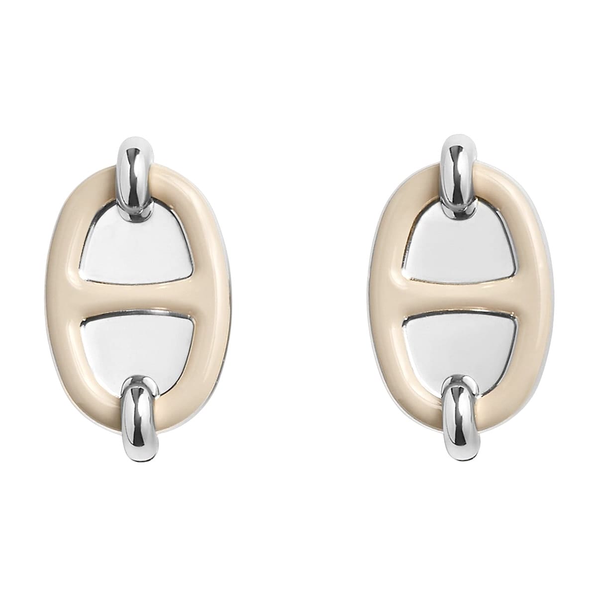 HERMES pierced earring Mini Maillon Earring Marron Grace Silver Plated/lacquer[BRAND NEW][Authentic]