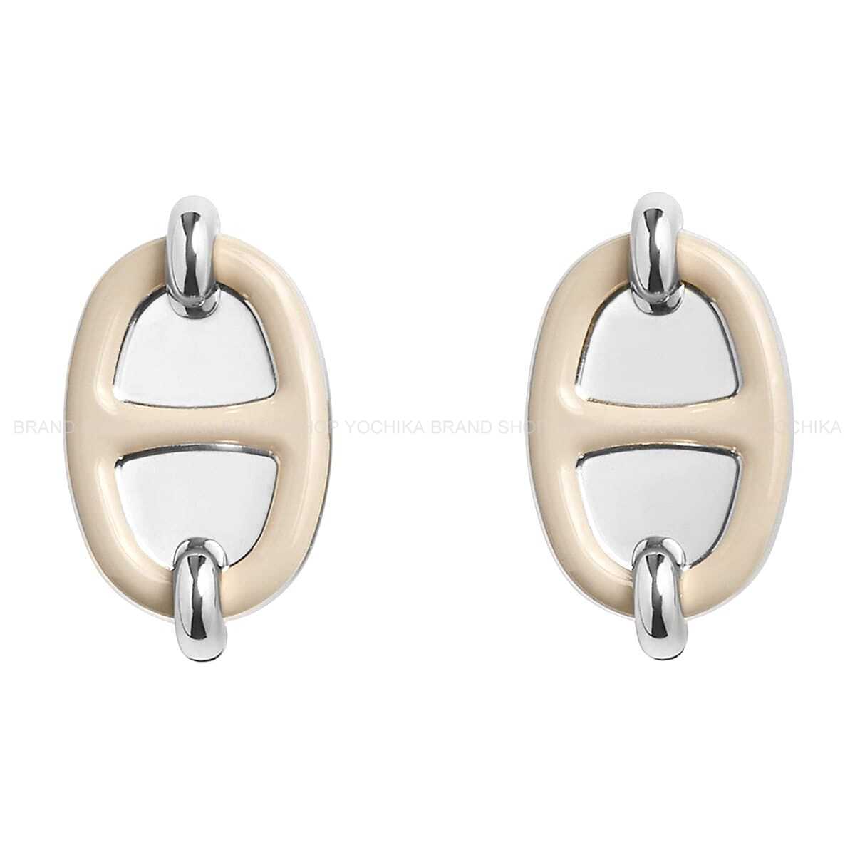 HERMES pierced earring Mini Maillon Earring Marron Grace Silver Plated/lacquer[BRAND NEW][Authentic]