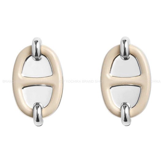 HERMES pierced earring Mini Maillon Earring Marron Grace Silver Plated/lacquer[BRAND NEW][Authentic]