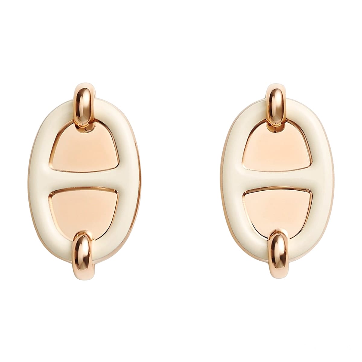 HERMES pierced earring Mini Maillon Earring Cream Rosegold plated/Lacquer[BRAND NEW][Authentic]