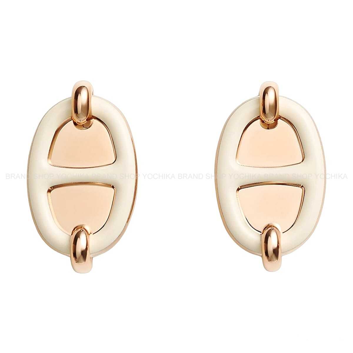 HERMES pierced earring Mini Maillon Earring Cream Rosegold plated/Lacquer[BRAND NEW][Authentic]