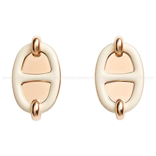 HERMES pierced earring Mini Maillon Earring Cream Rosegold plated/Lacquer[BRAND NEW][Authentic]