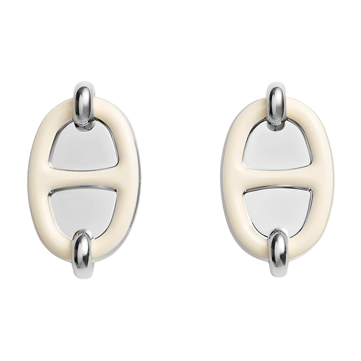 HERMES pierced earring Mini Maillon Earring Cream Silver Plated/lacquer[BRAND NEW][Authentic]