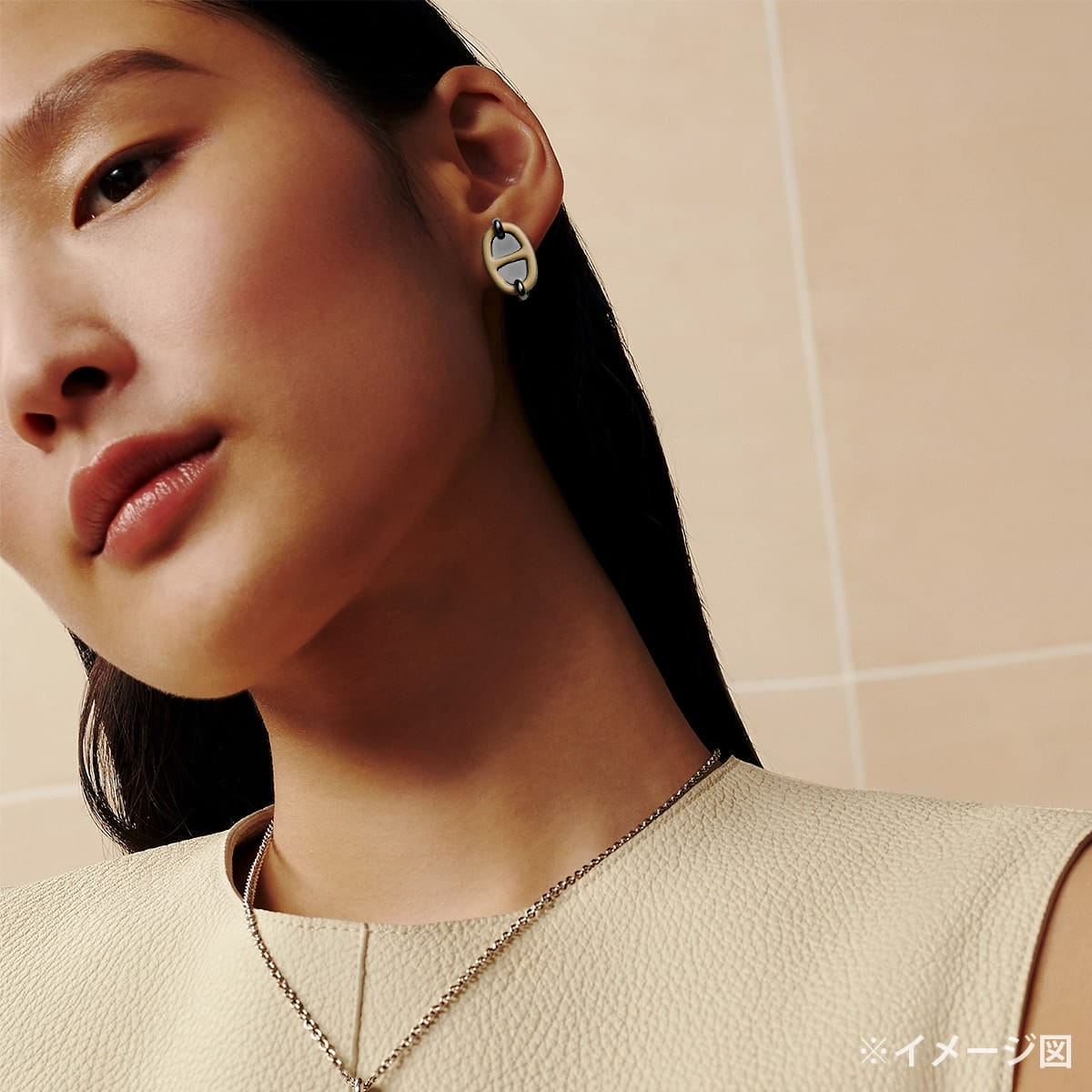 HERMES pierced earring Mini Maillon Earring Cream Silver Plated/lacquer[BRAND NEW][Authentic]