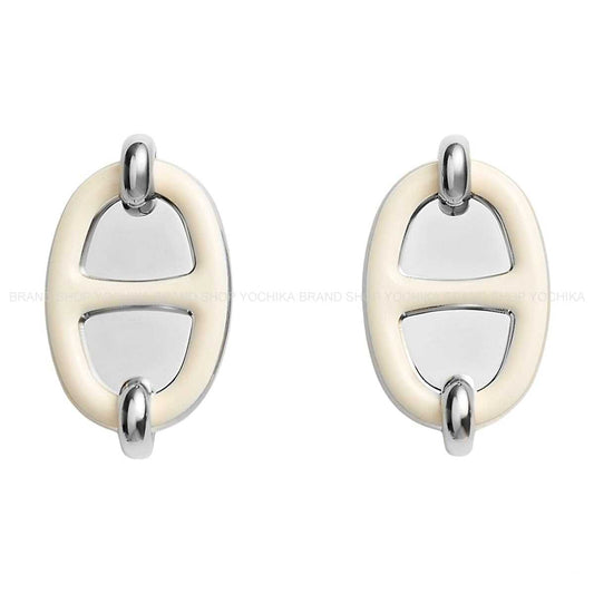 HERMES pierced earring Mini Maillon Earring Cream Silver Plated/lacquer[BRAND NEW][Authentic]