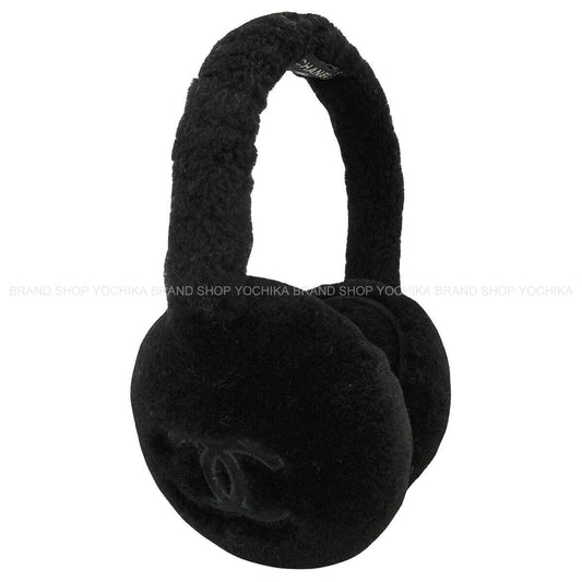 [Pre-loved] CHANEL ear protectors COCO Mark Noir (Black) Shearling Lambskin AAA431[USED SA][Authentic]