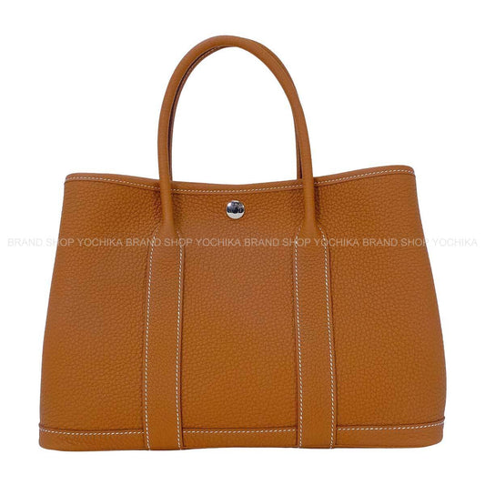 HERMES tote bag Garden Party 30 TPM All Leather Gold Veau Negonda Silver HW Stamp G[BRAND NEW][Authentic]