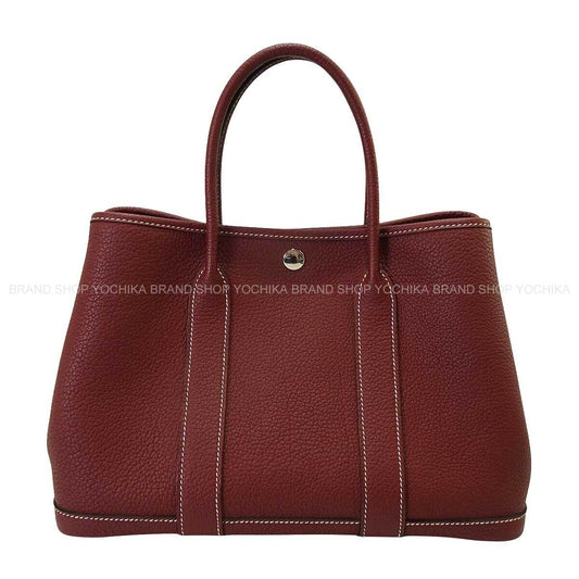 [Pre-loved] HERMES tote bag Garden Party 30 TPM White stitch Rouge H Veau Negonda Silver HW Stamp U[LIKE NEW][Authentic]
