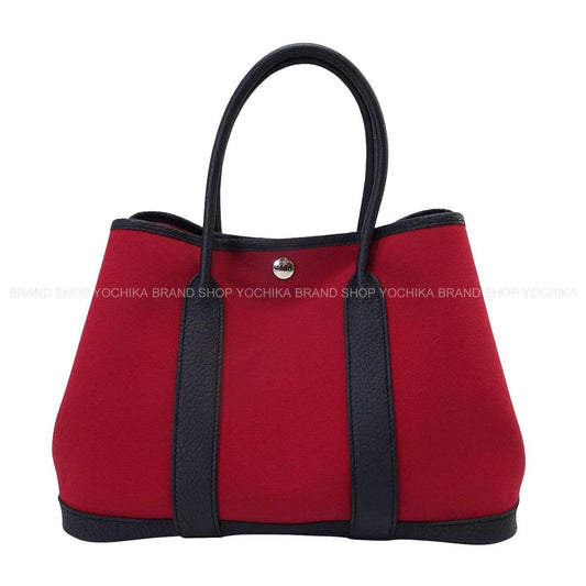 HERMES tote bag Garden Party 30 TPM Rouge Grenade/Blue Indigo Toile/Veau Negonda Silver HW Stamp B[EXCELLENT][Authentic]