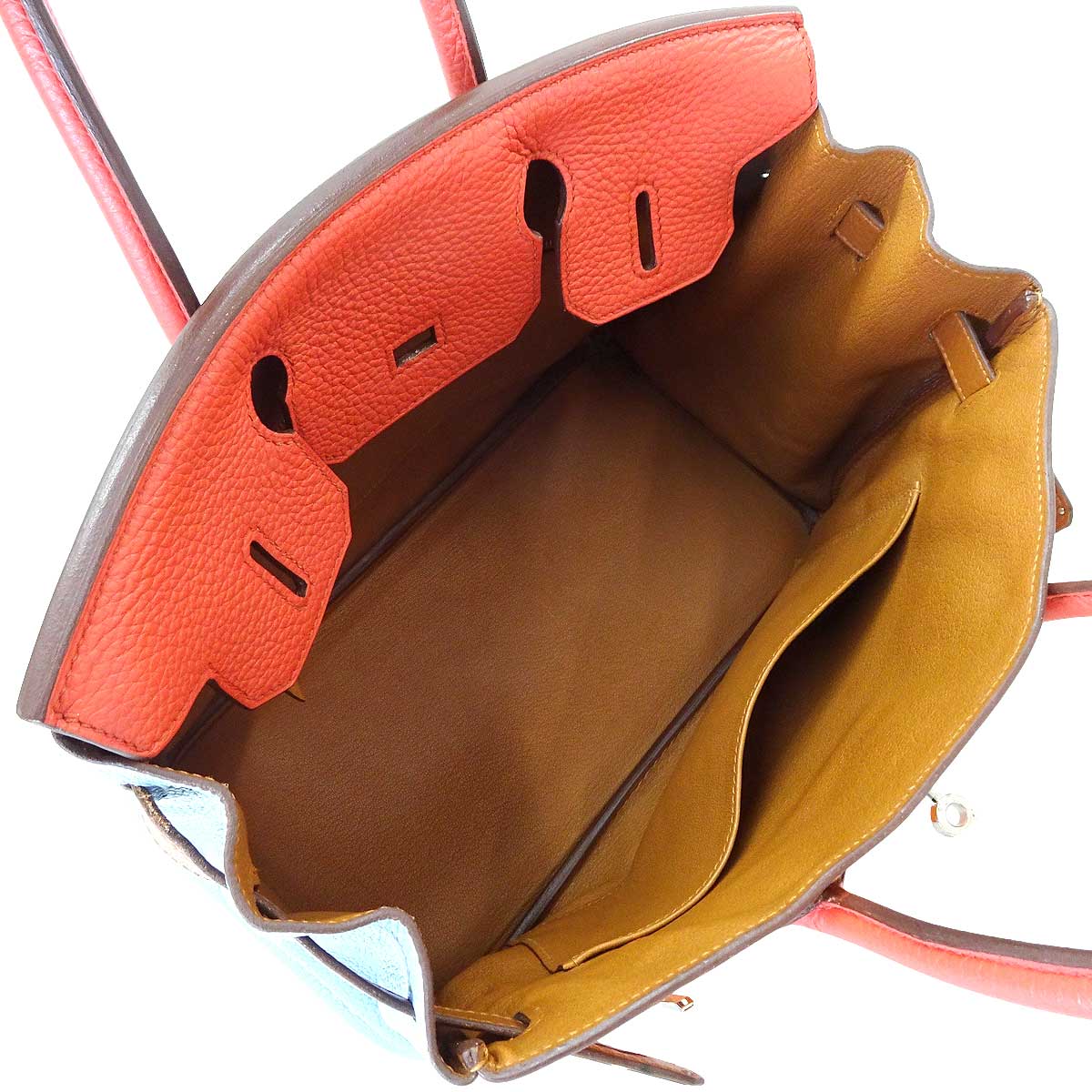 [Pre-loved] 2012AW HERMES Handbag Birkin30 Arlequin Orange/Etain/Sanguine//Bleu Hydra/Bleu Lin/Gold Taurillon Leather Silver HW Stamp □Q[USED SA][Authentic]