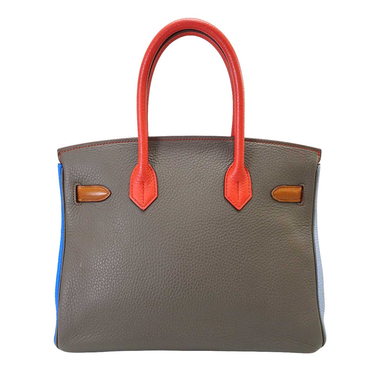 [Pre-loved] 2012AW HERMES Handbag Birkin30 Arlequin Orange/Etain/Sanguine//Bleu Hydra/Bleu Lin/Gold Taurillon Leather Silver HW Stamp □Q[USED SA][Authentic]