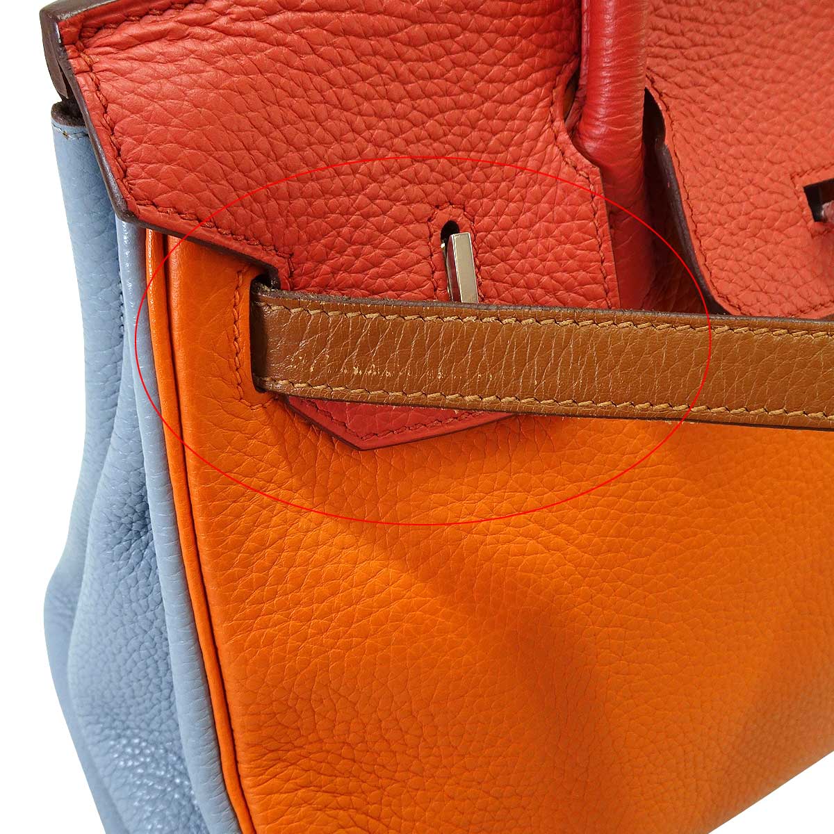 [Pre-loved] 2012AW HERMES Handbag Birkin30 Arlequin Orange/Etain/Sanguine//Bleu Hydra/Bleu Lin/Gold Taurillon Leather Silver HW Stamp □Q[USED SA][Authentic]