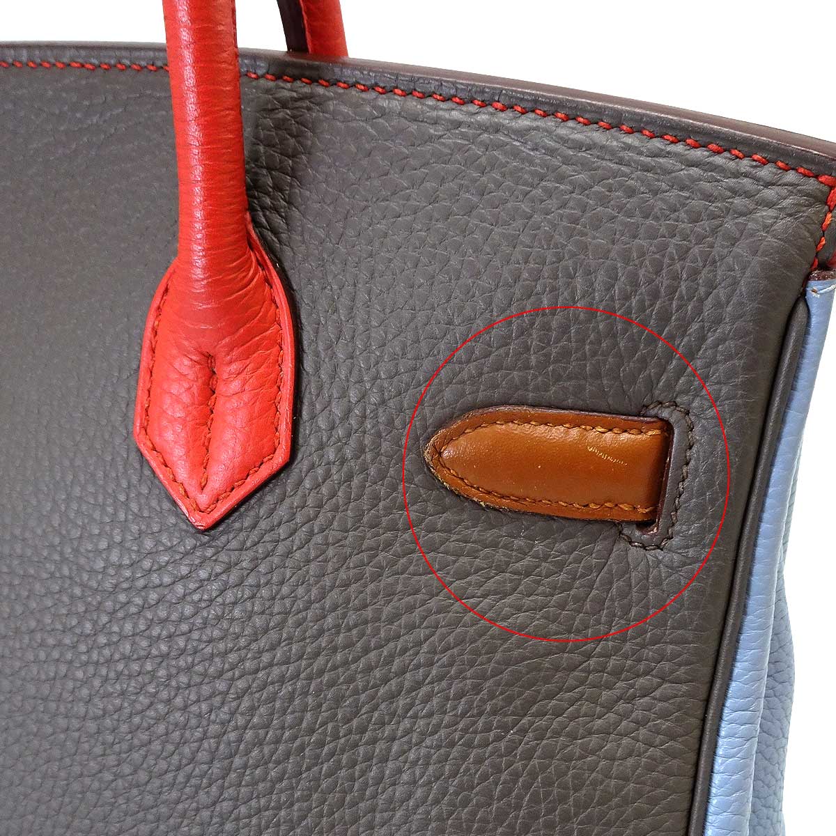 [Pre-loved] 2012AW HERMES Handbag Birkin30 Arlequin Orange/Etain/Sanguine//Bleu Hydra/Bleu Lin/Gold Taurillon Leather Silver HW Stamp □Q[USED SA][Authentic]