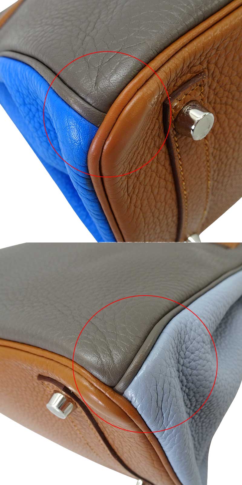 [Pre-loved] 2012AW HERMES Handbag Birkin30 Arlequin Orange/Etain/Sanguine//Bleu Hydra/Bleu Lin/Gold Taurillon Leather Silver HW Stamp □Q[USED SA][Authentic]