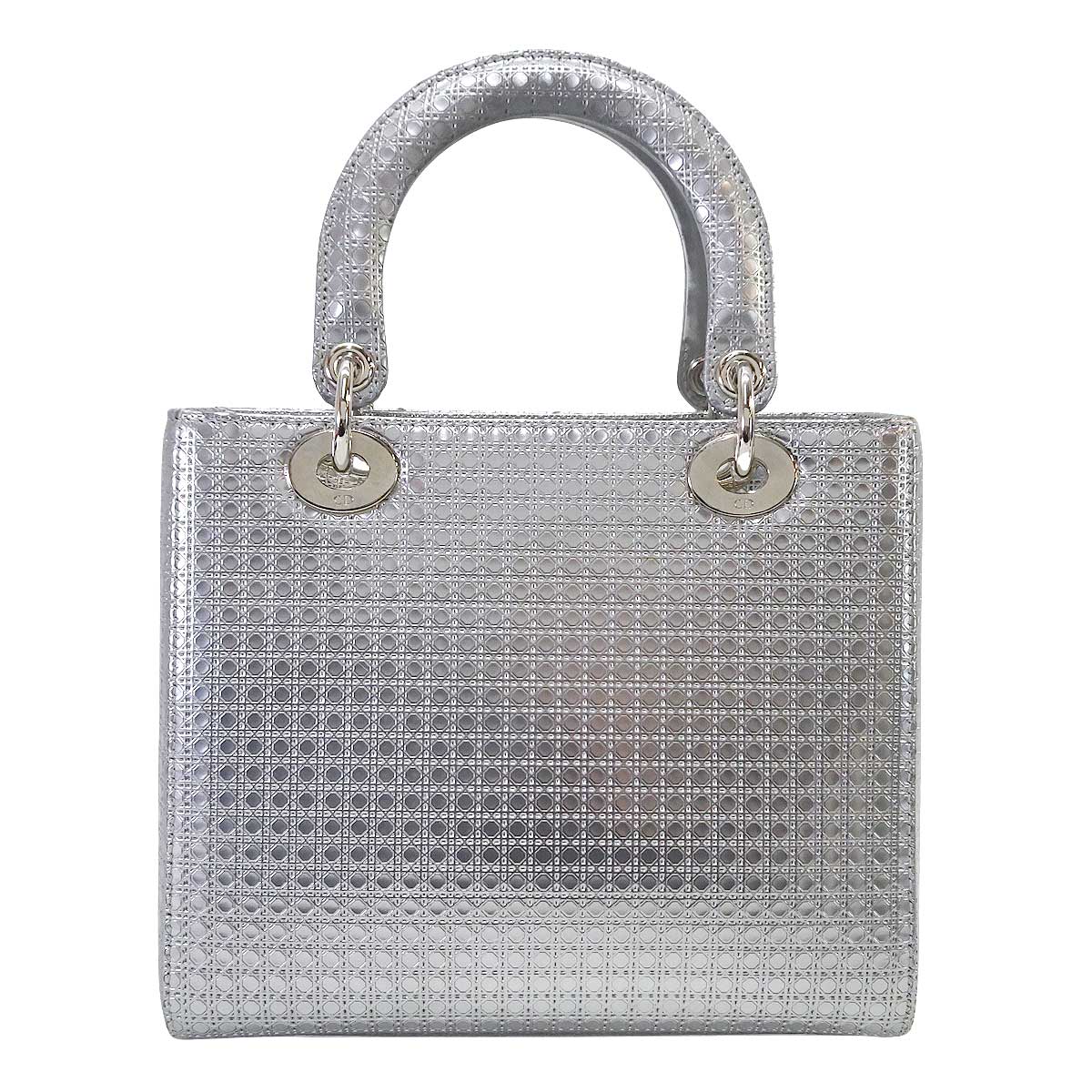 [Pre-loved] Dior Shoulder bag Lady Dior Micro Cannage Medium Hand 2wayMetallic Silver Patent Enamel Leather Silver HW[USED SA][Authentic]