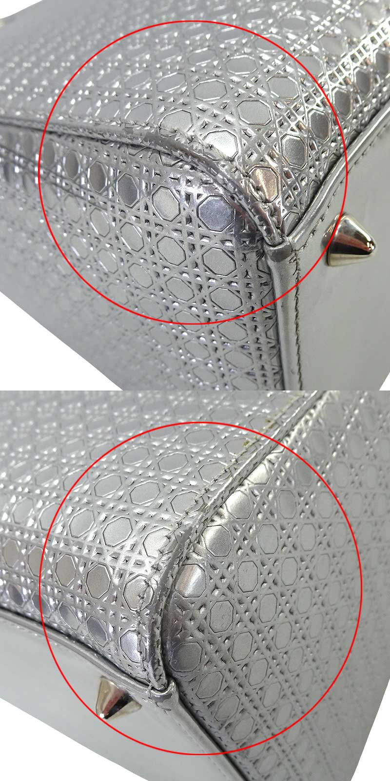 [Pre-loved] Dior Shoulder bag Lady Dior Micro Cannage Medium Hand 2wayMetallic Silver Patent Enamel Leather Silver HW[USED SA][Authentic]