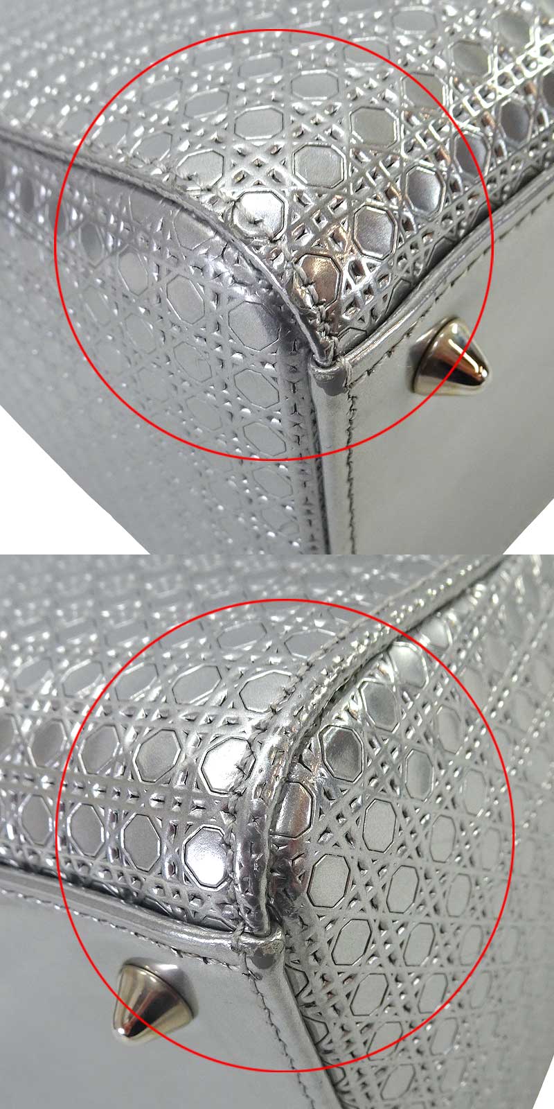 [Pre-loved] Dior Shoulder bag Lady Dior Micro Cannage Medium Hand 2wayMetallic Silver Patent Enamel Leather Silver HW[USED SA][Authentic]
